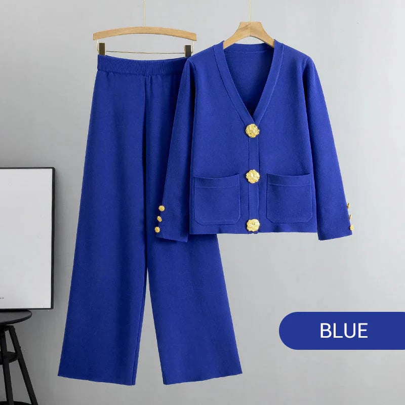 ⏰Women's Button Sweater & Wide-Leg Pants 2-Piece Set👚👖