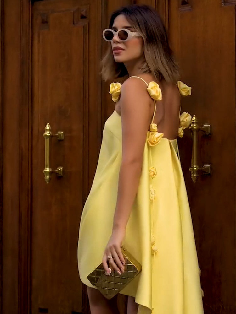 Backless 3D Rose Mini Dress