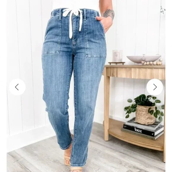 🔥49% OFF🔥Judly Blue Pull On Denim Joggers (Buy 2 Free Shipping)