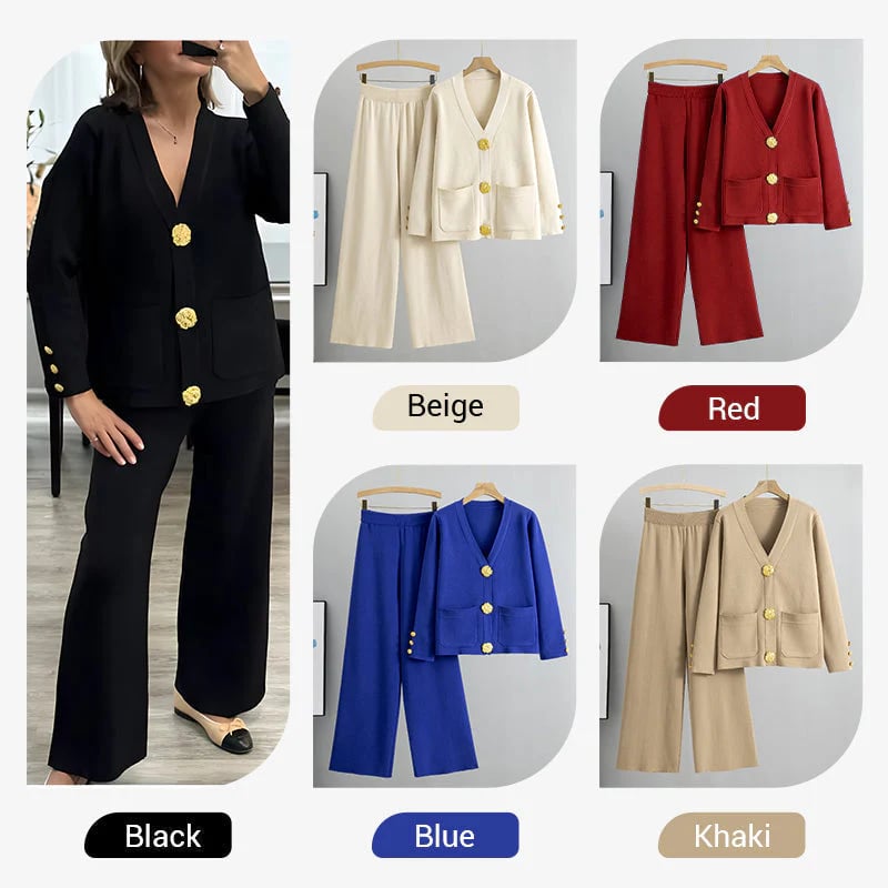 ⏰Women's Button Sweater & Wide-Leg Pants 2-Piece Set👚👖