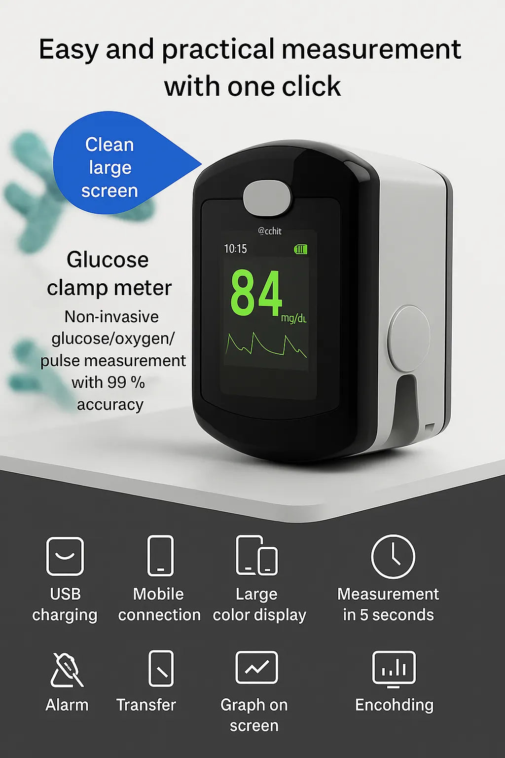 Non-Invasive Blood Glucose Monitor, 5 Second Fast Reading