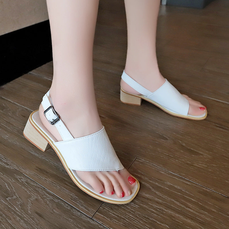 2026 summer casual  Rhinestone hollow chunky heel shoes and new belt buckle solid color plus size women's sandals