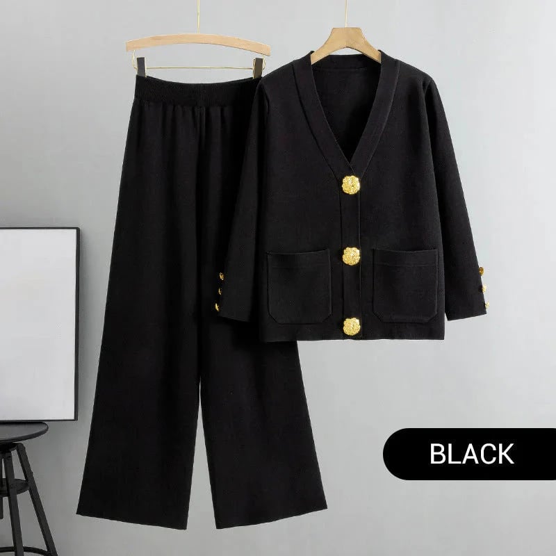 ⏰Women's Button Sweater & Wide-Leg Pants 2-Piece Set👚👖
