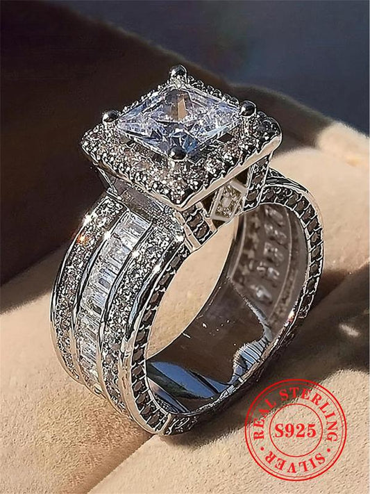 S925 Sterling Silver Luxury Gorgeous Artificial Crystal Decor Ring
