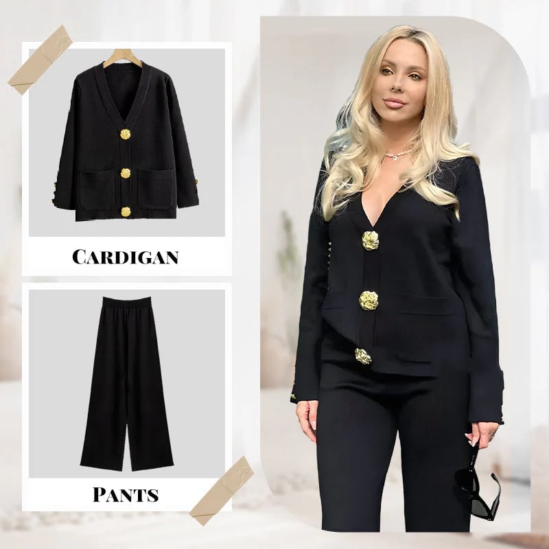 ⏰Women's Button Sweater & Wide-Leg Pants 2-Piece Set👚👖