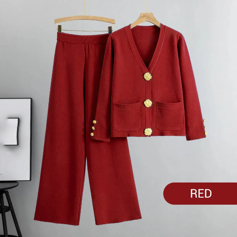⏰Women's Button Sweater & Wide-Leg Pants 2-Piece Set👚👖