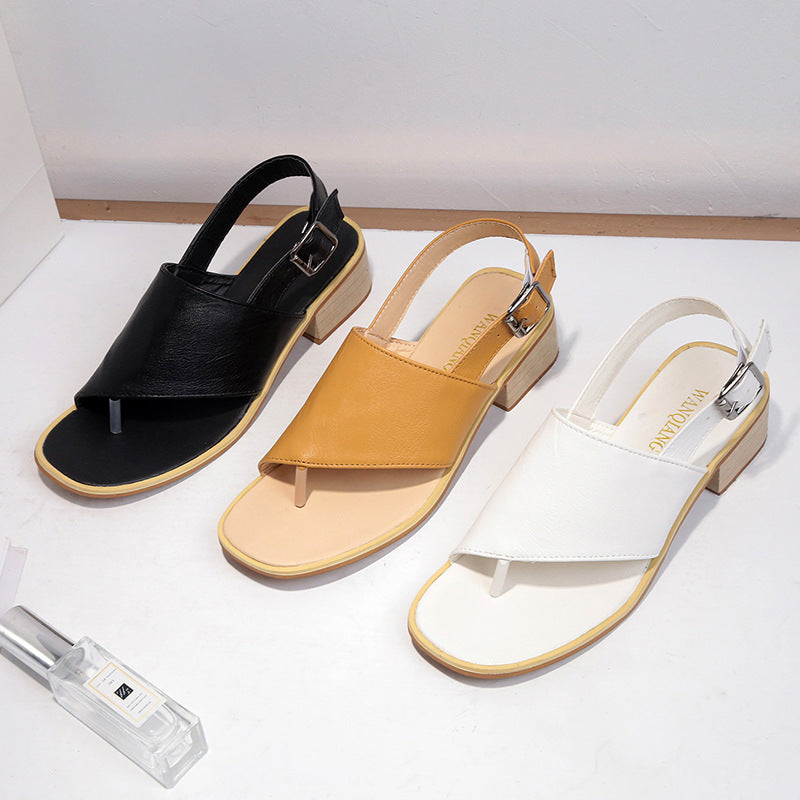 2026 summer casual  Rhinestone hollow chunky heel shoes and new belt buckle solid color plus size women's sandals