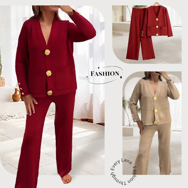 ⏰Women's Button Sweater & Wide-Leg Pants 2-Piece Set👚👖
