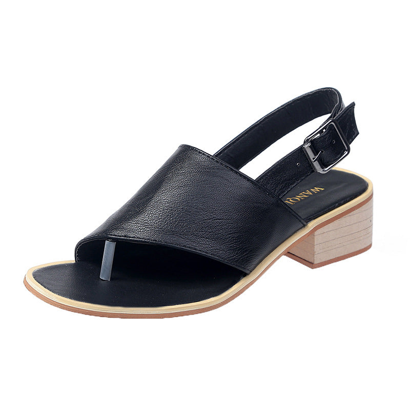 2026 summer casual  Rhinestone hollow chunky heel shoes and new belt buckle solid color plus size women's sandals