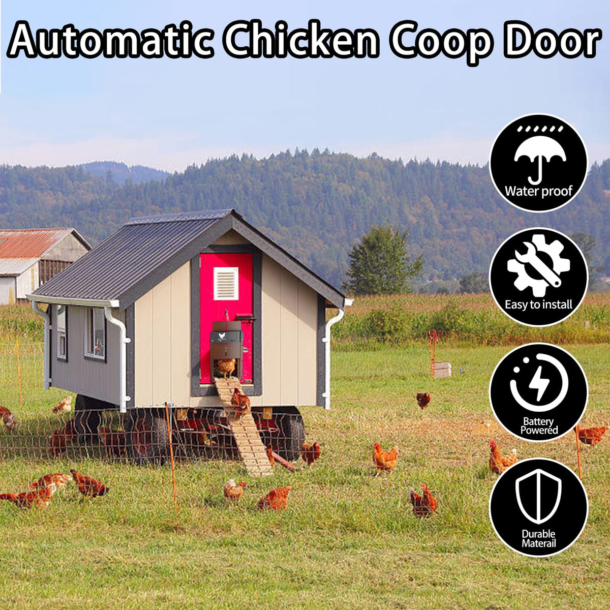 Automatic Chicken Coop Door Opener Light Sensor Battery Operated Color Auto Door