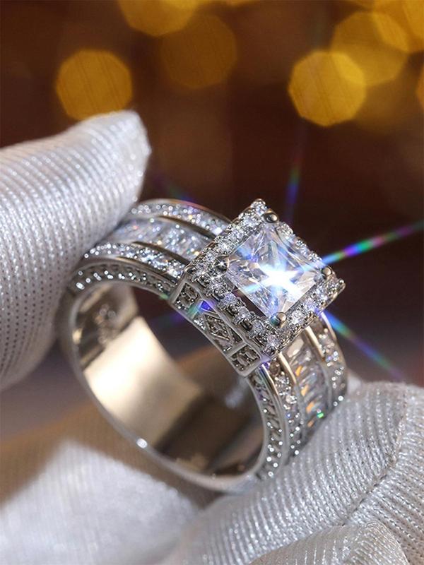 S925 Sterling Silver Luxury Gorgeous Artificial Crystal Decor Ring